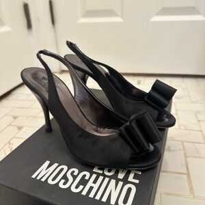 Love Moschino Black Satin Bow Slingback Heels 38.5
